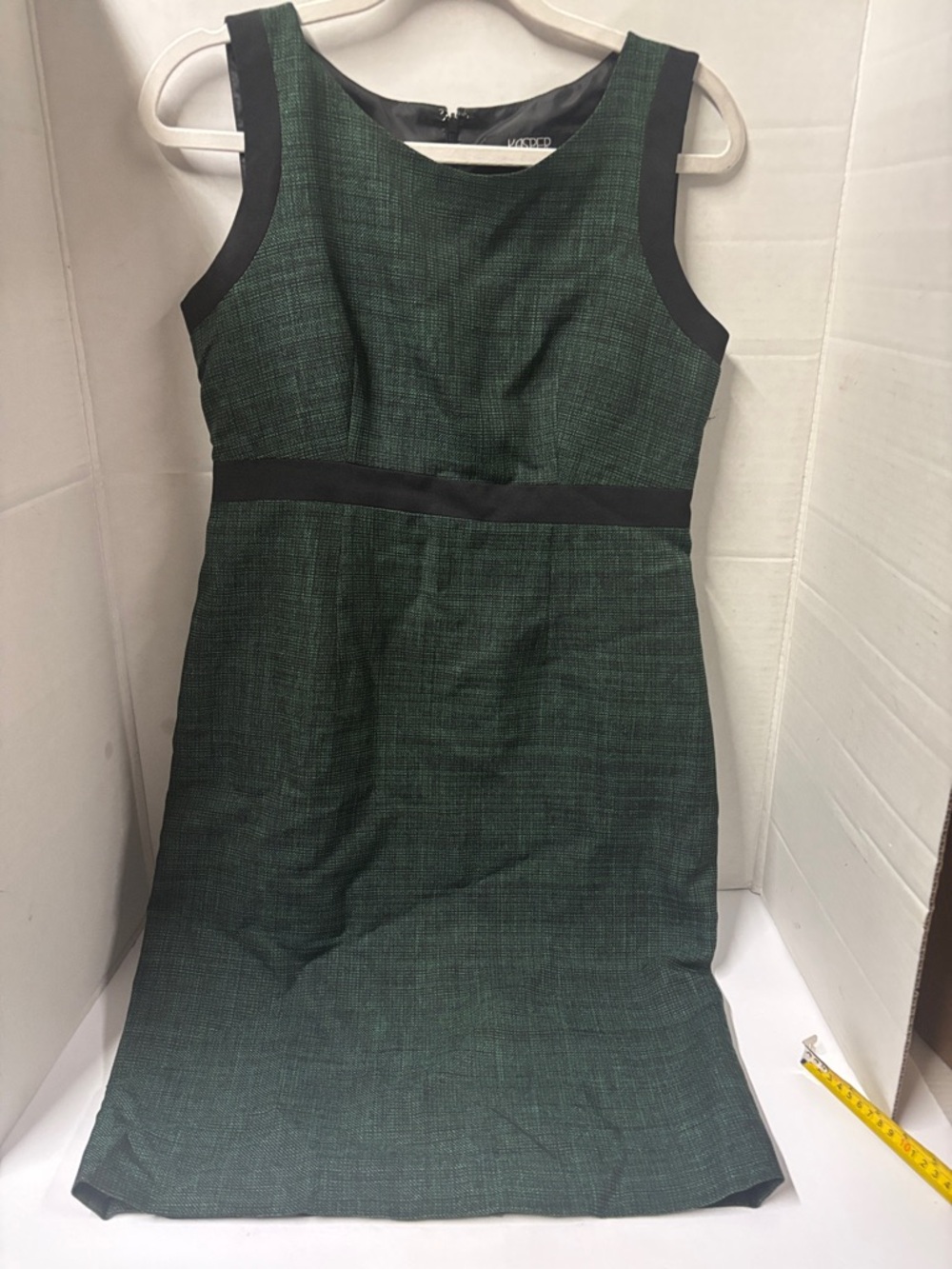 Kasper Dark Green Sheath Dress with Black Trim Lined